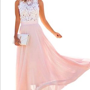 Pink and white laced maxi dress!